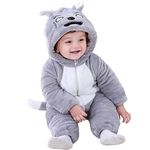 BRANDONN Unisex Baby Flannel Jumpsuit Panda Style Cosplay Clothes Bunting Outfits Snowsuit Hooded Romper Outwear (Grey Scars, 0-3 Months)