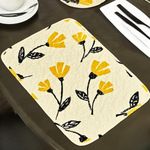 DaDa Bedding Botanical Floral Dining Table Placemats - Set of 4-Pieces Quilted Ivory with Yellow Fleur Golden Orange Spring Time Tulips - 13 x 19