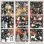 Bigqin Christmas Window Sticker 2023 Xmas Window Film White Santa Claus Snowflake Reindeer Window Clings Reusable PVC Decals for Glass Winter Holiday Decorations (White)