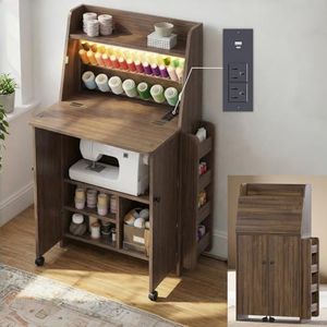 Foldable Sewing Machine Cabinet, Sewing Table with Storage for Small Spaces