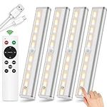 SZOKLED 20LED Under Cabinet Lights Remote Control, Dimmable Under Cabinet Lighting, Rechargeable Under Counter Lights for Kitchen, Shelf, Hallway, Display, Stairs, Multiple Colors 4 Pack