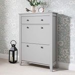 Laura James Sandhurst Grey Wooden Shoe Cabinet, 2 Compartments & Drawer, Narrow Footwear Freestanding Design, Laminated MDF, Entryway Shoe Storage Solution, Self-Assembly Required