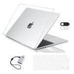 EooCoo Hard Shell Plastic Case Compatible with MacBook Air 15 inch 2024 2023 Release,M3 A3114 M2 A2941 Chip Liquid Retina Display Touch ID,Keyboard Cover&Camera Cover&USB Type C Adapter -Crystal Clear