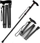 Foldable Walking Stick with Anti-Slip Rubber Base, Easy Height Adjustable Folding Cane for Seniors Disabled Women, Men, Lightweight and Collapsible Walking Stick for Daily use Metal Black (Black)