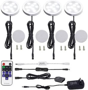 AIBOO LED Under Cabinet Lighting Kit,4X2W LED Puck Lights with RF Wireless Dimmable Controller and US Plug for Kitchen Lighting Accent Lighting (Day White 6000K)