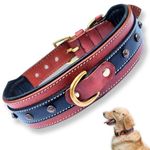 Bruby Premium Leather Dog Collar with Soft Padding and Brass Studs, Dog Neck Belt, Dog Belt, Genuine Leather Collar for Dog, 2 inch Width (Large)