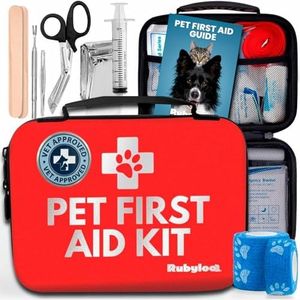 Dog First Aid Kit - Vet Approved Emergency Supplies for Dogs & Cats - Pet First Aid Handbook, Tick Remover, Slip Leash & Medical Essentials for Home, Camping, Car, RV, Travel, Road Trip