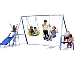 Sportspower Taylor Galvanized Metal Swing Set (6 Year Warranty): Blow Molded Swing+Standing Swing, Teeter Totter, Saucer Swing+5' Wavy Slide, EXCEEDS ASTM Standards*4pc Anchor Kit*