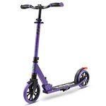 Folding Kick Scooter for Adults and Kids – Boys and Girls Freestyle Scooter with Big Wheels, 1-Kick Open Mechanism, Anti-Slip Rubber Deck and LED Light – Folding Grips Handlebar Adjusts to 3 Heights