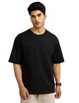 DAMENSCH Statement Oversized Solid T-Shirts | Premium Cotton Blend, Colours by High-IQ Dyes-Pack of 1-Jet Black-Small