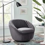 The Requzo Art Swivel Chair, Gold Dusty Accent Sofa Chair - Fluffy Velvet Fabric Chairs for Living Room, Bedroom, Office, Waiting Rooms (Black Grey)