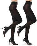 2 Pairs Semi Opaque Tights for Women - 40D Microfiber Control Top Pantyhose (XL, 40D Semi Opaque Black)