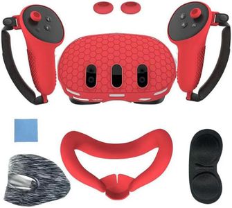 Coyktonty Silicone Protective Cover Shell Case for Meta Quest 3 VR Headset Head Face Cover Eye Pad Handle Grip Button Cap VR Accessories (Red)