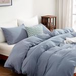 FANSTIVE Duvet Cover Queen, 100% Washed Cotton, Linen Like Super Soft and Breathable, 3 Pieces Cornflower Blue Bedding Duvet Covers, Farmhouse Comforter Cover Set with Zipper Closure(No Comforter)