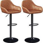 Yaheetech Set of 2 Bar Stools Height Adjustable Swivel Barstools PU Leather Upholstered Bar Chair with Backrest, Armrests and Footrest for Home Kitchen Brown