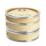 Harcas 8 Inch (20.5cm) Premium Organic Bamboo Steamer Small 2-Tiers with Lid. Strong, Durable and Reinforced. Best for Dim Sum, Vegetables, Meat and Fish. Hand Made