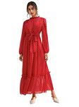 ILLI LONDON Georgette Women's Maxi Polka Dot A-Line Gown Dress (X-Large, Red)