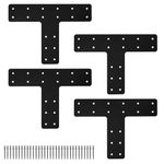 T Post Bracket 4PCS, T Flat Mending Plate for Wood 4x4,6x6 Lumber, Black Powder Coated Heavy Duty Pergola Brackets,T Beam Bracket, T Truss Bracket,T Shape Post to Beam Connectors………