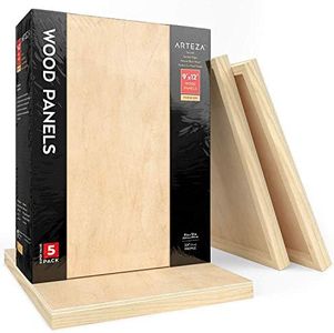 ARTEZA Wooden Canvas Board, 9X12 Inch, Pack of 5, Birch Wood, Cradled Artist Wood Panels for Painting, Encaustic Art, Wood Burning, Pouring, Use with Oils, Acrylics