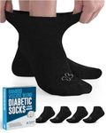 Doctor's Select Bamboo Viscose Ankle Diabetic Socks for Women & Men - 4 Pairs | Low Cut Moisture-Wicking Loose Fit Socks, 4 Pairs - Black, Medium