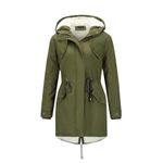 YYNUDA Womens Winter Hooded Coat Fleece Jacket Warm Ladies Coat Long Sleeve Parka Coat Green M