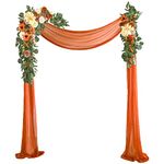 Lookein Artificial Flowers Wedding Arch Decoration Kit (Pack of 3) - 2pcs Terracotta Aobor Flower Arrangement & 1pc Chiffon Drape for Wedding Ceremony Backdrop Decoration, Chic Terracotta