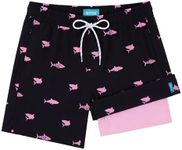 Sixfish 2 in 1 Mens Swim Trunks with 5 Inch Compression Liner – Quick Dry Board Shorts with Zipper Pockets for Beach, Vacation, Pool Parties