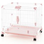 COSTWAY Folding Dog Crate, Metal Pet Training Cage with Lockable Wheels, Double Doors, Slide-out Tray, Movable Puppy Kennel Furniture for Small Dogs