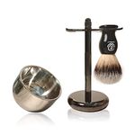 Premium Shaving Brush Kit-3 in 1 Shaving Brush Set for Men Includes Badger Synthetic Hair Shaving Brush,Stainless Steel Shaving Soap Bowl and Safety Stand for Mens Shaving Gift Set (Black)