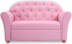 Costzon Kids Sofa, PU Leather Upholstered, Sturdy Wood Construction, Armrest Chair for Preschool Children Sofas, 37''x17''x22.5'' (LxWxH), 37-inch Pink Couch