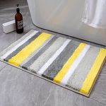 MIULEE Bath Mats Extra Soft Non Slip Absorbent Shower Mat Bathroom Rug Door Mat Inside Kitchen Rugs Carpet Washable for Bedroom Kitchen Entrance 17x24 Inch 40x60cm Yellow and Grey