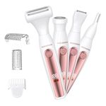 MAXGROOM Bikini Trimmer for Women, ALL-IN-ONE Waterproof Lady's Electric Razor Shaver and Facial Hair Removal, Rechargeable Body Hair Trimmer Grooming Sets for Leg, Armpit, Face, Eyebrow (White)