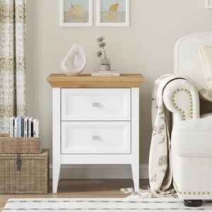 Merryluk Bedside Table MDF Wooden Nightstand Cabinet 51 x 42 x 59.9 cm Storage Drawer Shelves Vintage Bedroom Living Room Sofa Side Table