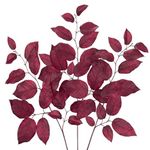 Oairse 3 pcs Artificial Fall Leaves Stems 29.5'' Fall Foliage Branches Autumn Salal Leaves Spray for Home Kitchen Farmhouse Thanksgiving Table Centerpiece Mantle Room Décor, Burgundy