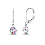 925 Sterling Silver Multicolor Rainbow Cupcake Lever Back Earrings For Girls & Pre-Teens- Colorful Dangle Earrings - Fun and Fashionable Lever Back For Little Girls