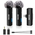 Boya BOYALINK A2 Wireless Lavalier Microphone for iPhone/Android/Camera Vlogging, All-in-One Lapel Dual Mic System & Lightning & USB-C Inputs for Smartphones/DSLR YouTube Facebook Live (A2)