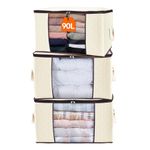 Lifewit Large Capacity Clothes Storage Bag Organizer with Reinforced Handle Thick Fabric for Comforters, Blankets, Bedding, Foldable with Sturdy Zipper, Clear Window, 3 Pack, 90L, Beige