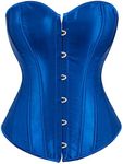 Moessa Women's Satin Corsets Top Lace Up Boned Overbust Corset bustier Lingerie Body Shaper Bustier, Blue, Medium