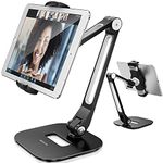 AboveTEK Long Arm Aluminum Tablet Stand, Folding iPad Desk Stand, Adjustable Tablet Stand, 360° Swivel iPad Clamp Mount Holders, Fits 4”-11" Display for Table Kitchen Cooking Kiosk Reception – Black