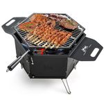 COSTWAY Portable Charcoal Grill, Outdoor Tabletop BBQ Grill with 360° Rotatable Grill and Handles, Heavy-duty Stainless Steel Camping Grill Stove for Home Garden Party Cooking