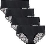 LIQQY Women's 4 Pack Cotton Lace Coverage Seamless Brief Panty Underwear