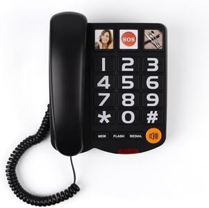 MCHEETA Big Button Phone for Seniors, Landline Telephone for Home with Picture, Durable Hand-Free Phone with LED Call Alert, Adjustable Volume and 3 One-Touch Dialing for Elderly, Black
