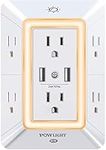 Multi Plug Outlet, Surge Protector, POWLIGHT 6-Outlet Extender with 2 USB Ports , 3-Sided Power Strip with Adapter Spaced Outlets, Gifts for Men and Women, ETL Listed (White)