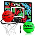 AND1 Over The Door Mini Hoop: - 18ââ‚¬Âx12ââ‚¬Â Pre-Assembled Portable Basketball Hoop with Flex Rim, Includes Two Deflated 5ââ‚¬Â Mini Basketball ââ‚¬â€œ Green/Red