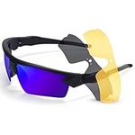 SKYWAY Polarized Sports Sunglasses With 3 Interchangeable Lens for Men Women Cycling Running Driving Fishing Glasses SS8009 (Black Frame/Blue Lens)