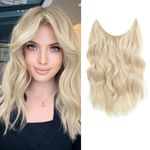 Ms TAj Bleach Blonde Halo Hair Extensions 16 inch with Adjustable Size Removable Clips Synthetic Short Secret Invisible Hair Extension One Piece Curly Hair Pieces for Women…