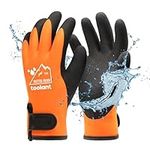 100% Waterproof Gloves for Men and Women, Winter Work Gloves for Cold Weather, Thermal Insulated Freezer Gloves, Touch Screen, With Grip, Orange, Small