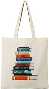 BeeGreen 12 oz Canvas Tote Bag Aesthetic Tote Bag for Women Teacher Shopping Gift Bag for Mother's Day, Natural- Book, Large, Book