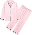 Umeyda Girls Pajamas Set, 2 Piece PJS Set Satin Silk Button Down Sleepwear Loungewear Outfit for Teen Kids Boys Girls, Baby Pink, 11-12 Years = Tag 160