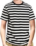 Ezsskj Men's Short Sleeve Striped T Shirt Crew Neck Tee Outfits Halloween Costume Novelty T-Shirts Tops, Black/White 2cm, Large